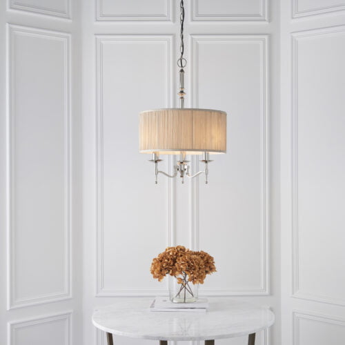 Stanford nickel 3lt pendant & beige shade - Image 3