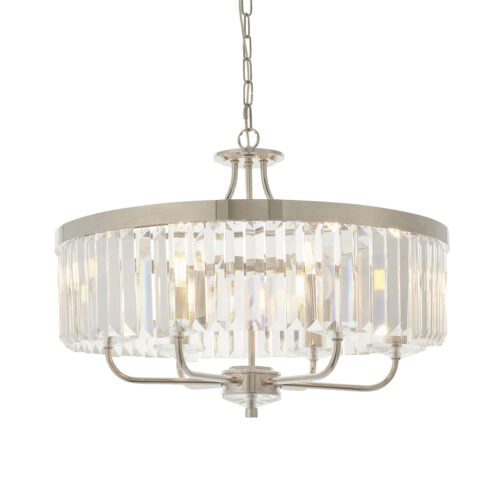 Round bright nickel cut glass chandelier