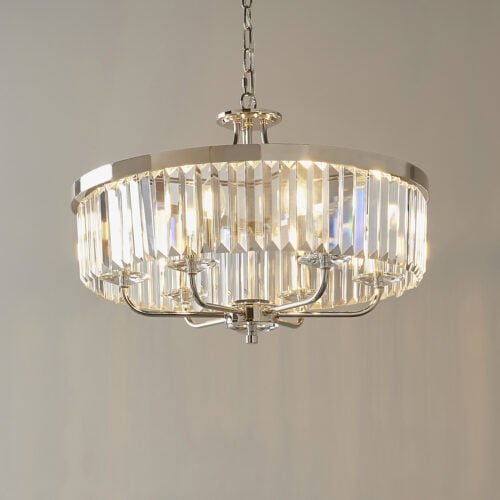 Round bright nickel cut glass chandelier - Image 8