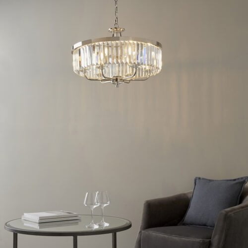 Round bright nickel cut glass chandelier - Image 7