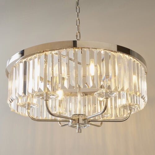 Round bright nickel cut glass chandelier - Image 6