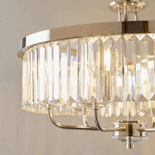 Round bright nickel cut glass chandelier - Image 5