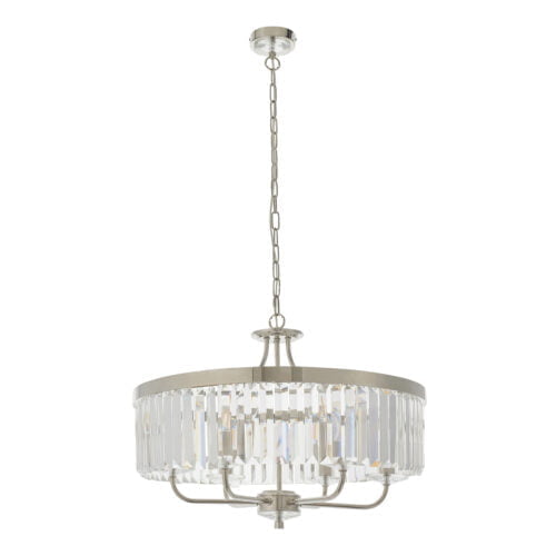 Round bright nickel cut glass chandelier - Image 3