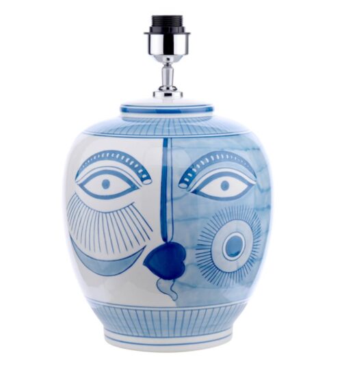 Picasso Small Ceramic Table Lamp Blue & White Face Print Base Only