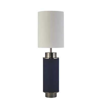 Flask Table Lamp - Black Nickel, Navy & White Linen - Image 5