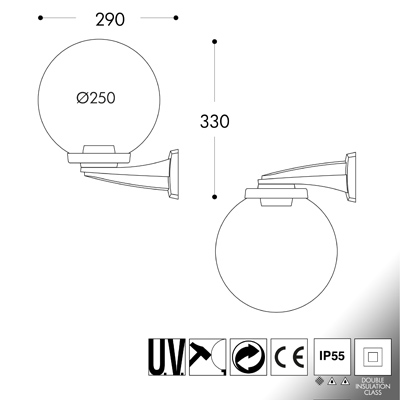 Nardo/G250 Grey Bracket Opal 250 Globe Wall Light - Image 2