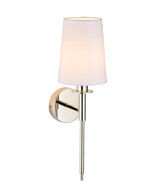 Nickel plated wall light with white shade
