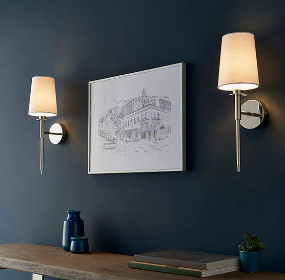 Nickel plated wall light with white shade - Image 3