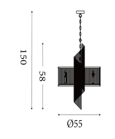 Lara 6Lt Pendant, Gold metal with clear glass rods - Image 4